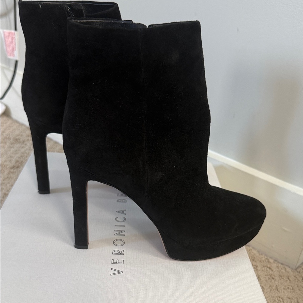 Veronica Beard Dali Bootie Black Suede Heeled Boots - Picture 5 of 10